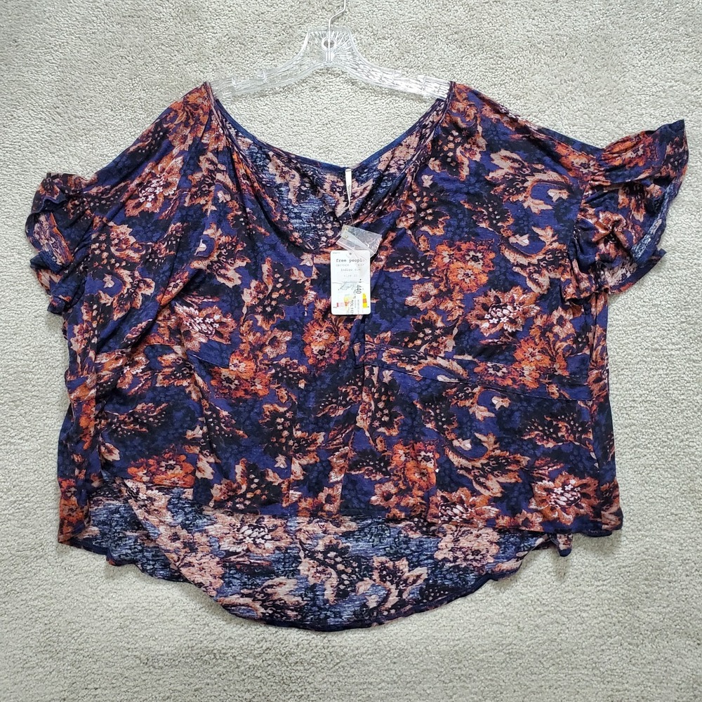 Free People Blouse Women's XS Floral Riverbend Ruffle Sleeve V-Neck